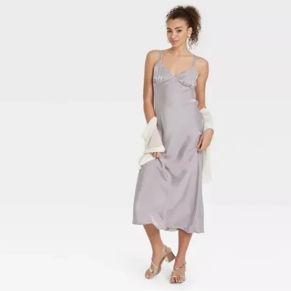 Elegant Gray Slip Dress IRIDESCENT MEDIUM